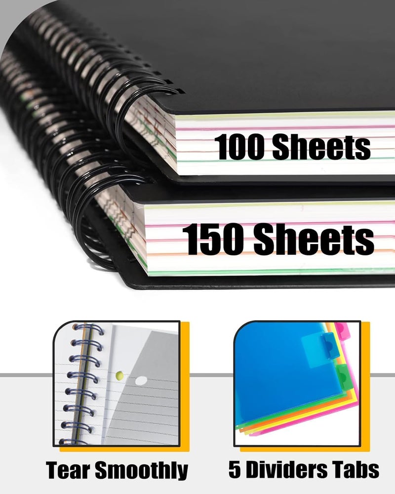 MOWEE 5 Subject Notebook - Spiral Notebook, College Ruled Notebook With Dividers Pocket, Tabs, 11" Ruler, 300 Pages, for Writing Journal, Home & Office, School Supplies, 8.5x11''Forest Green 150Sheets - Image 2